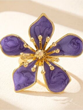 Purple Gold Tone Adjustable Fashion Ring